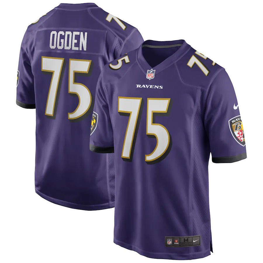 Men Baltimore Ravens 75 Jonathan Ogden Nike Purple Game Retired Player NFL Jersey